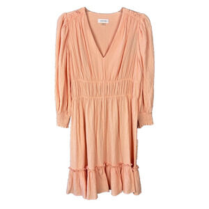 Calvin Klein Dress Women's size 6 Peach Ruffle elastic waist smocked cuffs NWT